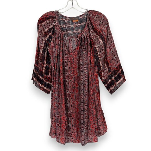 Anthropologie Tunic Blouse Top Flowy Tribal Print Red Black Pullover Small - Picture 9 of 9